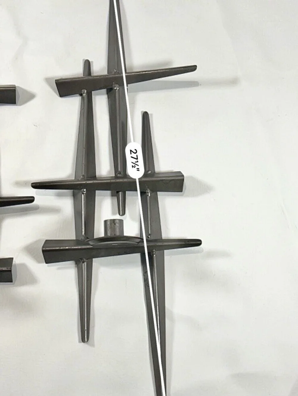 Vintage Brutalist Metal Wall Candle Holders Pair Abstract MCM Sconces 27.5”